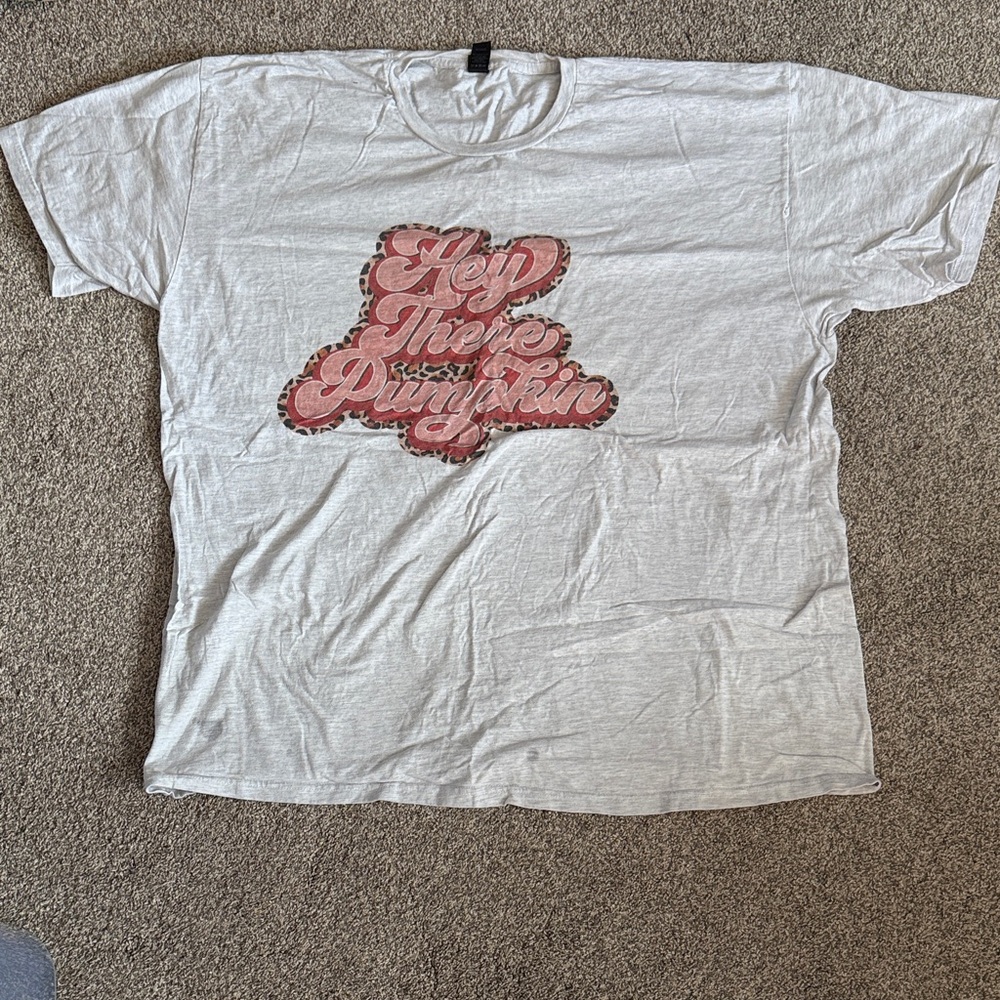 Tultex White Tee with Pink Retro 'Hey There Pumpkin' Graphic